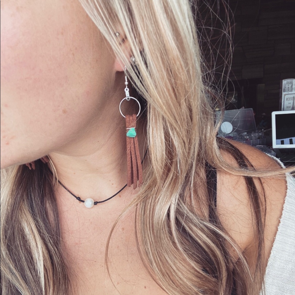 Brown leather earrings handmade jewelry Montana